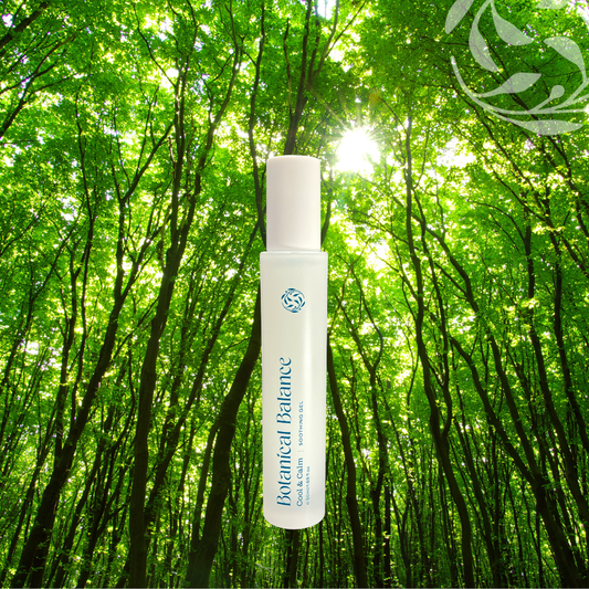 Bottle of Botanical Balance product in a forest setting