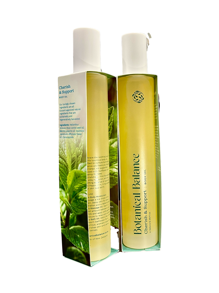 Cherish and Support Body Oil duo - natural body oil for menopause