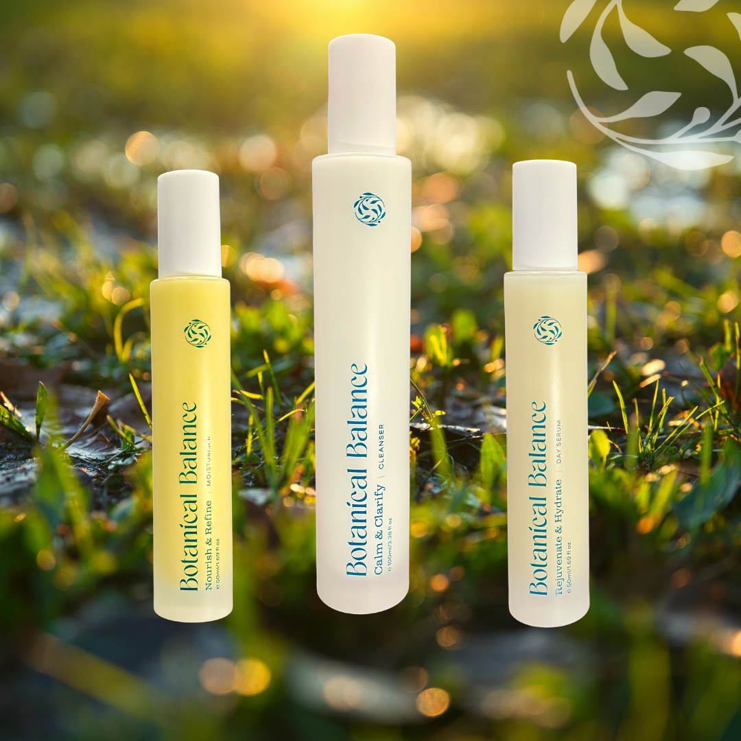 Three Botanical Balance skincare products on a natural background