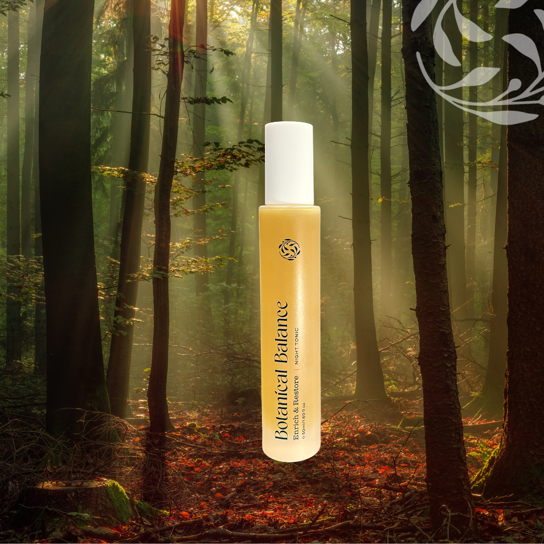 Bottle of Botanical Balance product in a forest setting